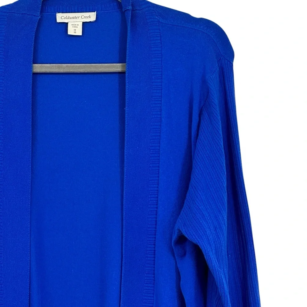 Coldwater Creek 1X (18) Blue Cotton/Nylon/Spandex Open Front Cardigan Sweater